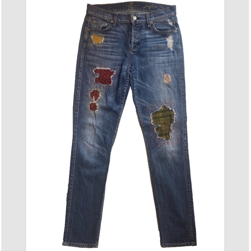 7 For All Mankind Sashiko Josefina Skinny Boyfriend Jeans Distressed 24 (28)* - Picture 2 of 8